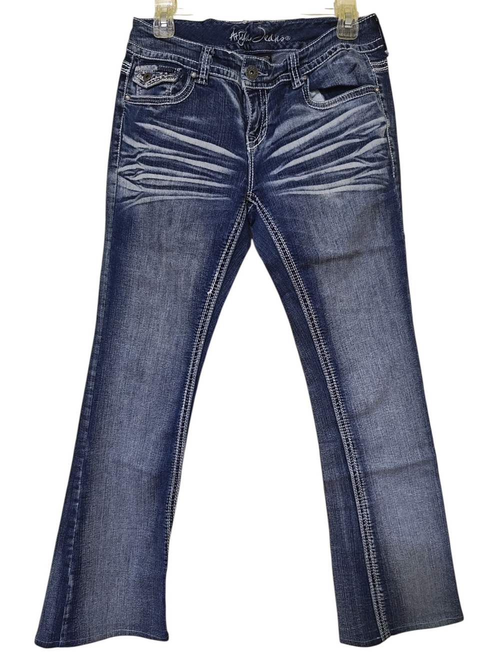 Ariya Jeans Women's Size 9/10 Regular Embroidered Flap Pocket Bootcut Denim Blue
